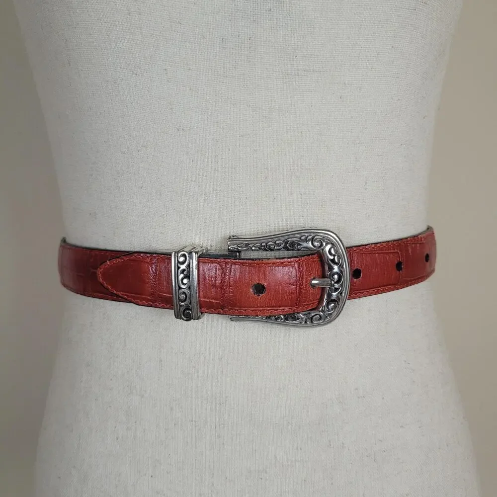 Red Leather Belt 30 Reversible Western Cowgirl Croc Embossed Cowgirl Boho Rodeo